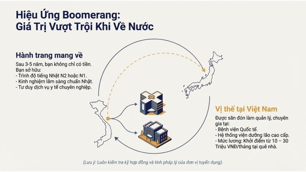điểm khác biệt lớn giữa điều dưỡng và nhiều ngành xuất khẩu lao động khác là giá trị nghề nghiệp sau khi về nước.